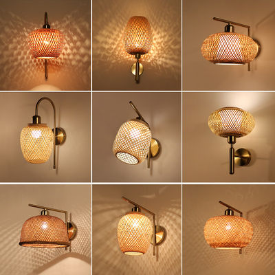 Handgemaakte Rattan wandlampen, 3500K Wicker Rattan Lamp Switch Control