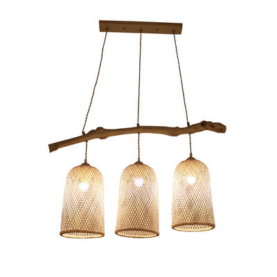Drie koppen rotan hanglamp, restaurant bamboe geweven lamp 3500K