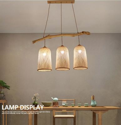 Drie koppen rotan hanglamp, restaurant bamboe geweven lamp 3500K