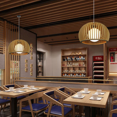 Moderne massief houten kroonluchter, hanger rotan licht voor restaurant woonkamer