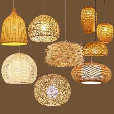 Handgemaakte moderne kunst hanger lichten bamboe lamp restaurant hotel rattan kandelaar rattan hanger licht