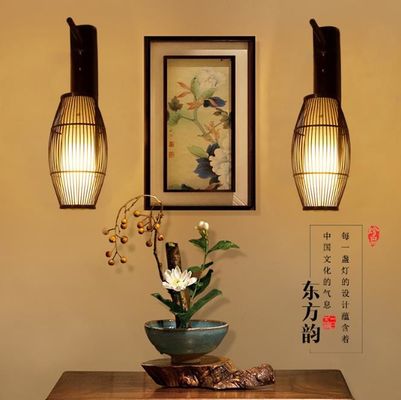 Chinese retro massief houten wandlamp - Hotel Bamboe ganglamp - antieke bamboe lantaarn wandlamp