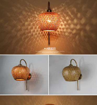 E27 LED Geweven Bamboe Wandlamp Sconce 3500K Voor slaapkamer Badkamer
