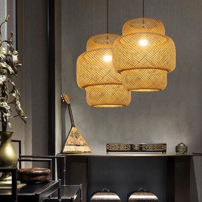 3500K rond bamboe weven LED hanger licht, rond rotan licht OEM ODM