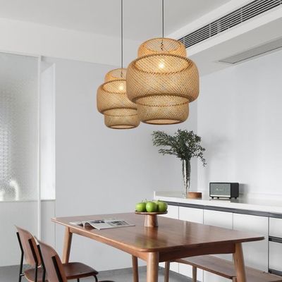 3500K rond bamboe weven LED hanger licht, rond rotan licht OEM ODM