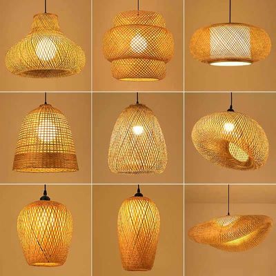 3500K rond bamboe weven LED hanger licht, rond rotan licht OEM ODM