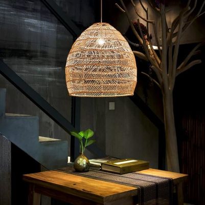 Moderne ronde hangende kroonluchter van rotan voor restaurant binnenverlichting