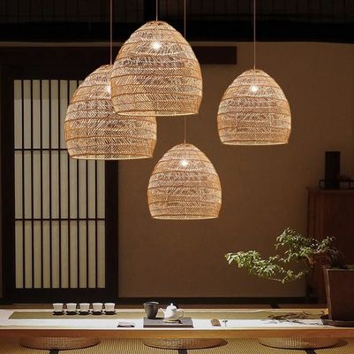Moderne ronde hangende kroonluchter van rotan voor restaurant binnenverlichting