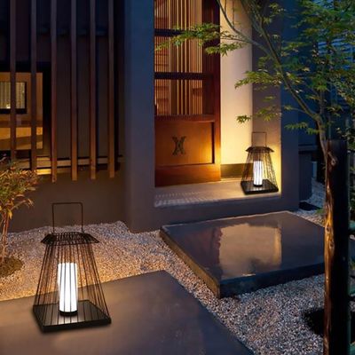 Creatieve rattan vloer lantaarnslamp E27 basis voor buitentuin