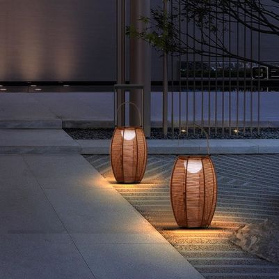 Buitenstaander Rattan schaduw vloerlamp Zonne-energie IP65 waterdicht