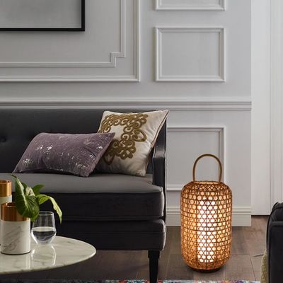 Waterdichte vloerlamp van rotan, Wicker staande lamp voor buitenbalkon