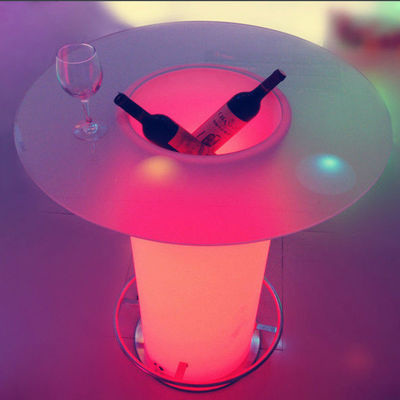 High Glass Top LED Light Cocktail Table, verlichte koffietafel met ijs emmer