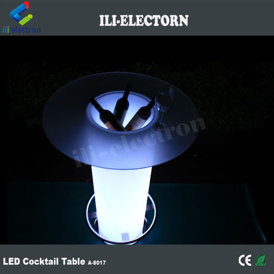 High Glass Top LED Light Cocktail Table, verlichte koffietafel met ijs emmer