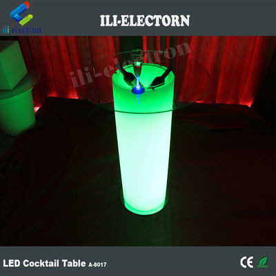 High Glass Top LED Light Cocktail Table, verlichte koffietafel met ijs emmer