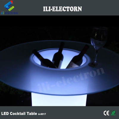 High Glass Top LED Light Cocktail Table, verlichte koffietafel met ijs emmer