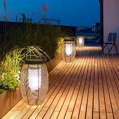 Buiten Rattan Geweven Zonnelampen Lantern Waterdicht Voor Tuin Landschap