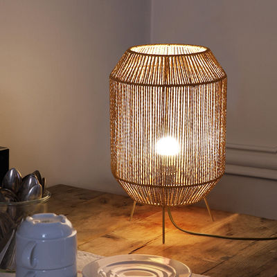 Vintage Twine Rattan Tafellamp, Handgemaakte Wabi Sabi Tafellamp Voor Homestay
