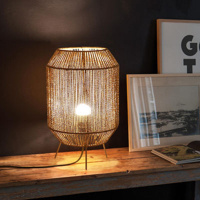 Vintage Twine Rattan Tafellamp, Handgemaakte Wabi Sabi Tafellamp Voor Homestay