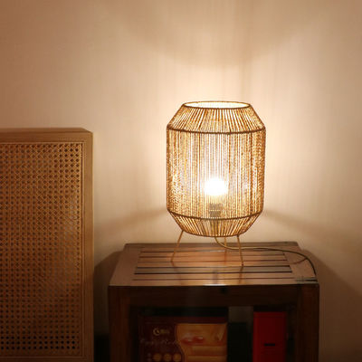 Vintage Twine Rattan Tafellamp, Handgemaakte Wabi Sabi Tafellamp Voor Homestay