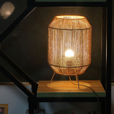 Vintage Twine Rattan Tafellamp, Handgemaakte Wabi Sabi Tafellamp Voor Homestay