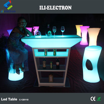 PE plastic LED cocktail tafel met strobe verlichting en aangedreven door oplaadbare lithiumbatterie