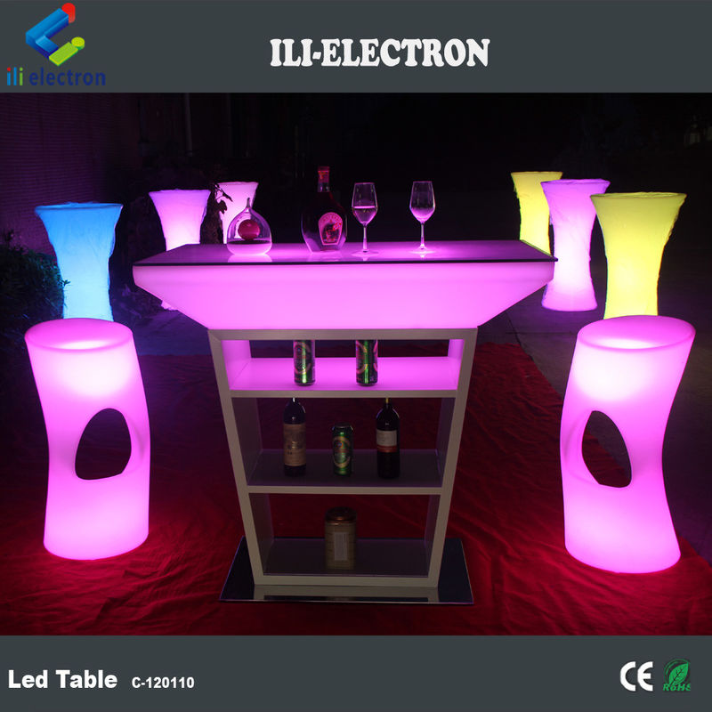 PE plastic LED cocktail tafel met strobe verlichting en aangedreven door oplaadbare lithiumbatterie